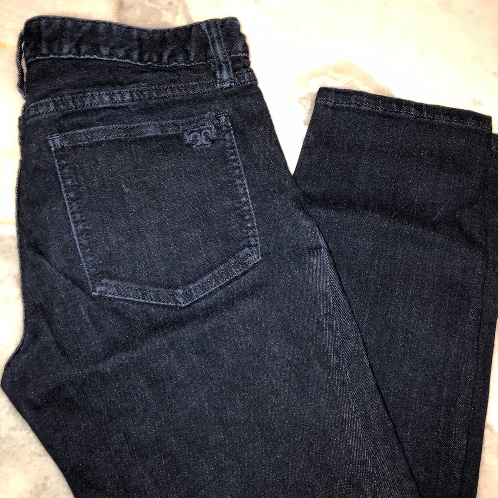 Tory Burch cropped skinny dark wash jeans 28